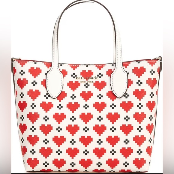 kate spade Bleecker Pixelated Hearts Grosgrain Printed Tote Bag NWT - Picture 7 of 10